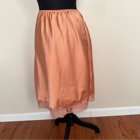 Yves Saint Laurent Vintage Lace Slip Skirt Apricot Salmon Size L - Picture 2 of 9